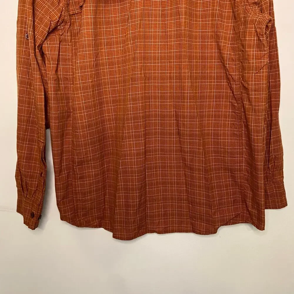 The North Face Orange Shirt Mens Long Sleeve Button Up Hike Fish Hunting Large